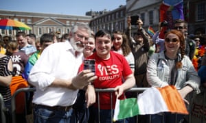 Sinn Fein president Gerry Adams meets yes supporters in Dublin Castle