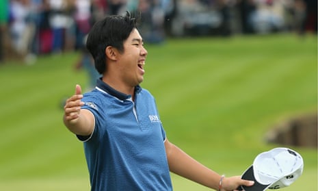 An Byeong-hun celebrates victory on the 18th green on the final day of PGA Championship at Wentworth