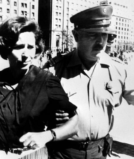 Beate Klarsfeld being arrested by Chilean police in 1984 in Santiago for staging a demonstration to demand the expulsion of Nazi war criminal Walter Rauff.