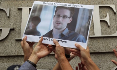 Protesters supporting Edward Snowden, a contractor at the NSA, outside the US Consulate in Hong Kong.