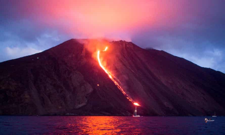Stromboli volcano at night