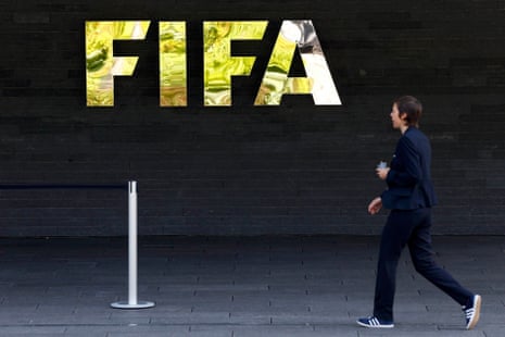 A member of staff outside Fifa's headquarters in Zurich this morning.