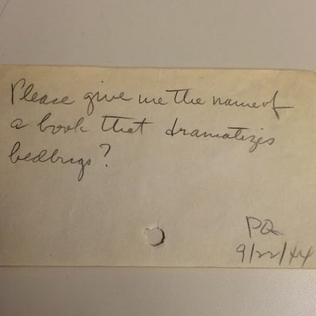 “Please give me the name of a book that dramatizes bedbugs? - PQ 9/22/44”