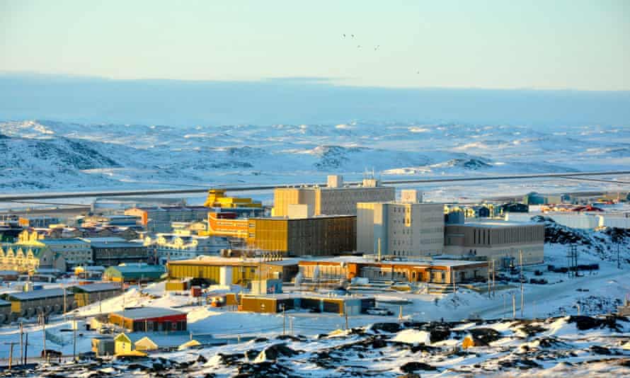 A view of Iqaluit, with the airport runway in the background. 