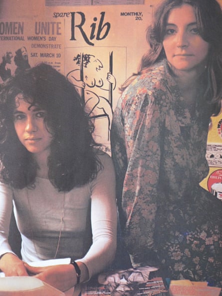 Marsha Rowe and Rosie Boycott in the Spare Rib offices, 1972.