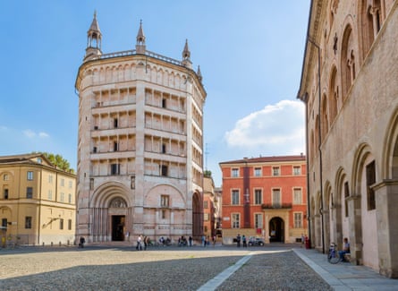 The octagonal medieval baptistery in the Piazza Duomo, Parma.
