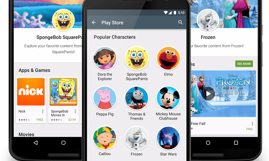 Popular children's brands will have their own pages on Android's Google Play store.