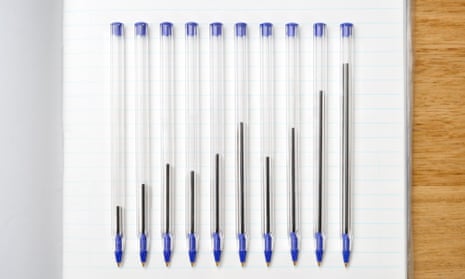 Ink levels in ballpoint pens forming a graph