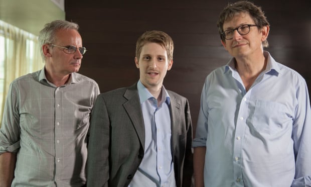 Edward Snowden being interviewed by Alan Rusbridger and Ewen Macaskill in Russia.