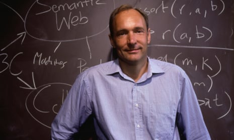 Tim Berners-Lee, inventor of the World Wide Web, stands at a chalkboard in 1999.