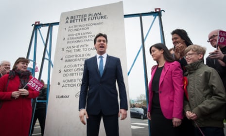 Ed Miliband unveils Labour's pledges carved into a stone plinth in Hastings