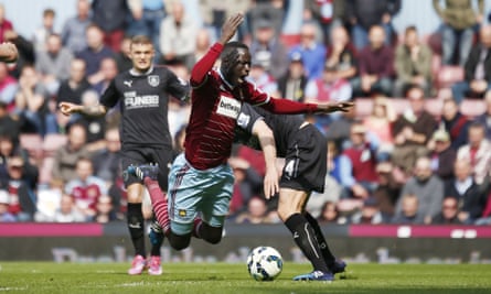 West Ham's Cheikhou Kouyaté is fouled by Michael Duff of Burnley for a clear-cut penalty but the red card seemed very harsh.