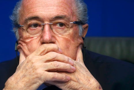 Blatter pauses during the press conference.