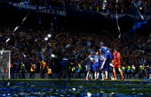 2014-15 Chelsea players celebrate winning the league after their 1-0 victory over Crystal Palace at Stamford Bridge