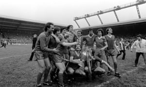 <strong>1981-82</strong> Liverpool celebrate with the trophy after beating Tottenham 3-1 to wrap up the title.