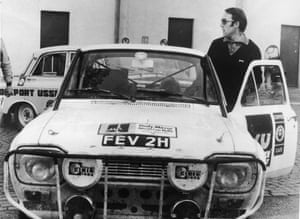 25th April 1970:  Jimmy Greaves beside his Ford Escort at the racetrack in Monza during the16,000 mile Daily Mirror World Cup Rally from London to Mexico
