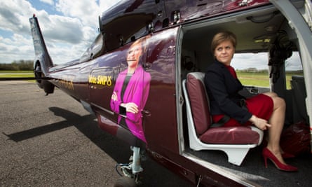 First Minister of Scotland and SNP leader Nicola Sturgeon travelling by Sturgeoncopter.