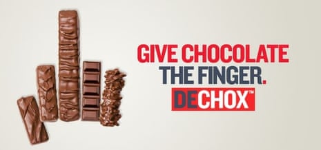 British Heart Foundation's advert featuring a hand made up of chocolate bars with the middle finger up.