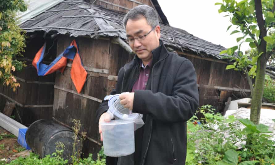 Xi Zhiyong releasing mosquitoes.