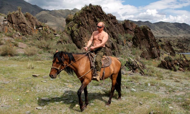 Vladimir Putin rides a horse in southern Siberia.