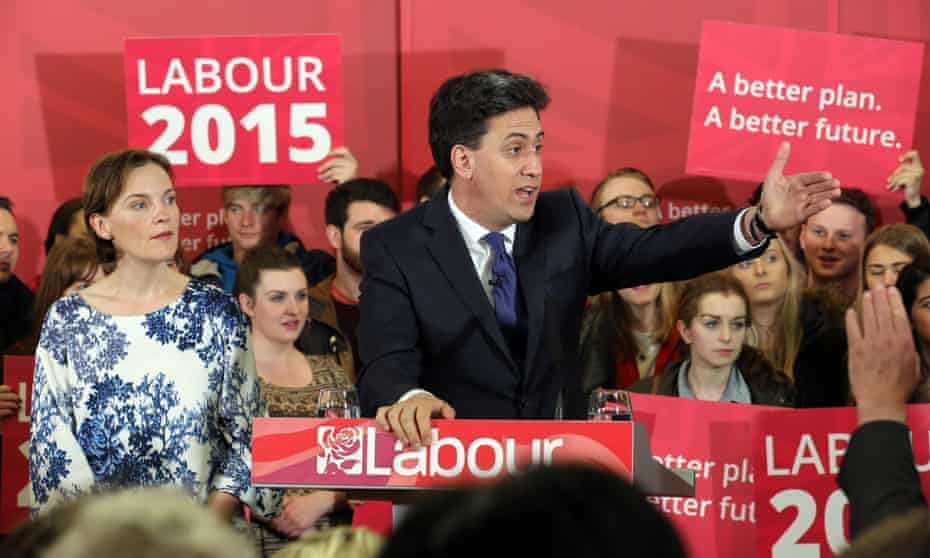 On the last day of campaigning, Ed Miliband alongside his wife, Justine, addresses Labour party supporters in Pudsey, Yorkshire.