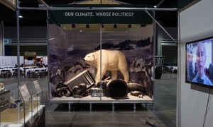 Re-creation of diorama from a 2009 climate change exhibition at NY's American Museum of Natural History (AMNH), this time with an oil pipeline attributed to Koch Industries, a company co-owned by AMNH board member and exhibit sponsor David H. Koch.