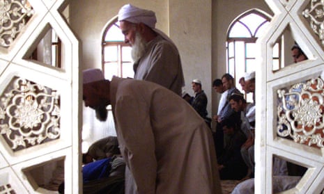 Muslims pray at the mosque in Dushanbe. Tajikistan