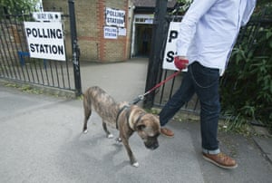 Leaving a polling station in Wimbledon, south London