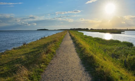 Dike Path, Sulsdorfer Wiek with Sun, Summer, Orth, Baltic Island of Fehmarn, Germany