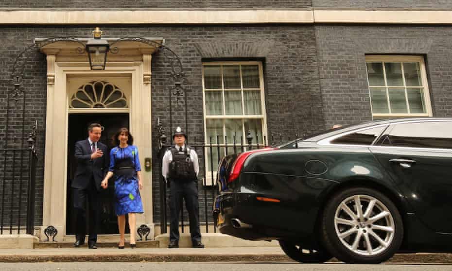 British Prime Minister David Cameron and his wife Samantha Cameron leave Downing Street on May 8, 2015 in London, England. After the United Kingdom went to the polls yesterday the Conservative party are confirmed as the winners of a closely fought general election, which has returned David Cameron as Prime Minister with a slender majority for his party.