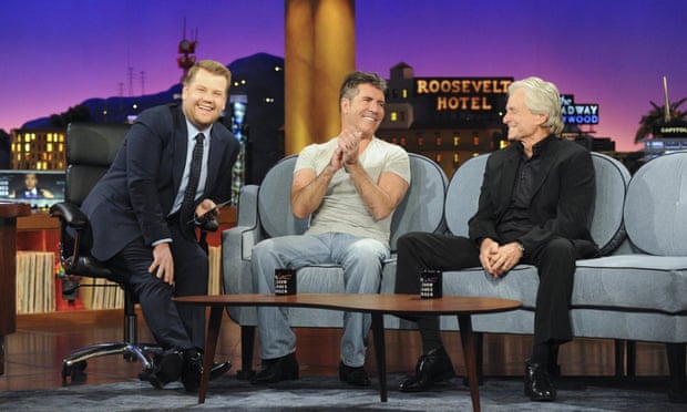 James Corden on the couch with Simon Cowell and Michael Douglas.