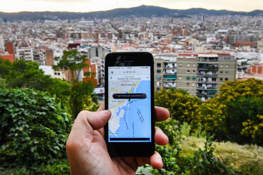 Uber in use in Barcelona, Spain.