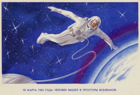 An artist's rendering of the first space walk by  cosmonaut