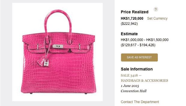 Hermes Birkin bag listing