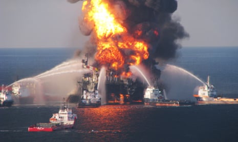 Fire boats battle a fire at the offshore oil rig Deepwater Horizon 21 April 2010 in the Gulf of Mexico.