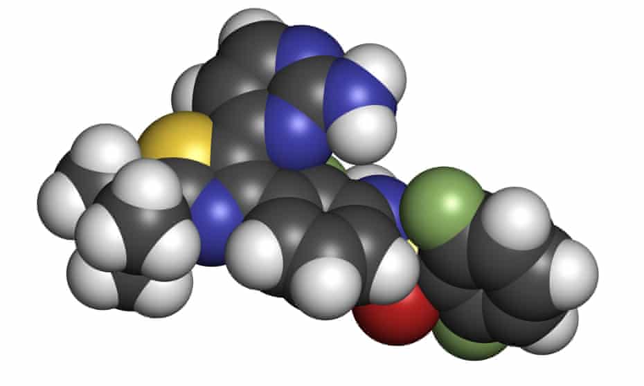 Chemical structure of the dabrafenib melanoma cancer drug.
