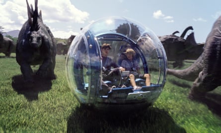 Nick Robinson and Ty Simpkins in a scene from Jurassic World.