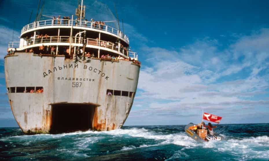 1975 Greenpeace versus Russian whaling vessel during Greenpeace first anti whaling campaign
