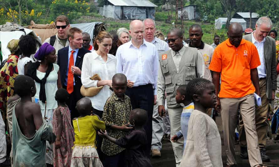 William Hague with Angelina Jolie at a refugee camp outside Goma in 2013.