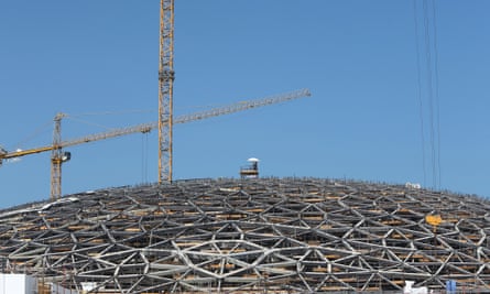 The dome structure of the future Louvre museum in Abu Dhabi. 
