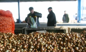 Scallions for sale in a Bucharest market.