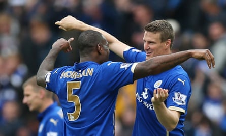 Robert Huth, right, proved inspirational for Leicester as they defied the odds to stay up, but he is still owned by Stoke City.