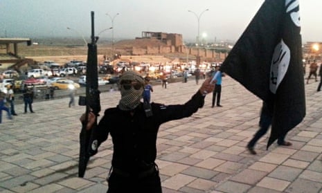 Armed Isis flag-waver, Mosul