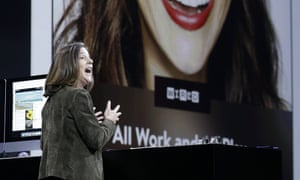 Apple executive Susan Prescott demonstrating Apple News at WWDC.