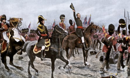 An image depicts the Duke of Wellington ordering the entire British line to advance at the Battle of Waterloo.