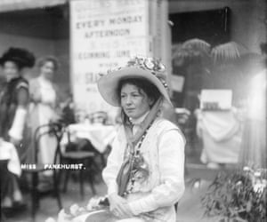 Suffragette Christabel Pankhurst, co-founder of the Women's Social and Political Union (WSPU), photographed inside The Women's Exhibition, held at the Princes' Skating Rink, Knightsbridge, May 1909