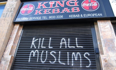 Graffiti in Belfast. Most of the incidents recorded in the study took place online but most of the physical attacks were against women, especially those wearing distinctively Muslim clothing.