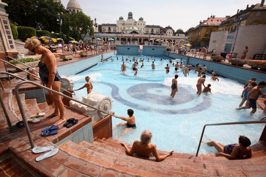 People soaking in the waters of the the Gellert Baths.