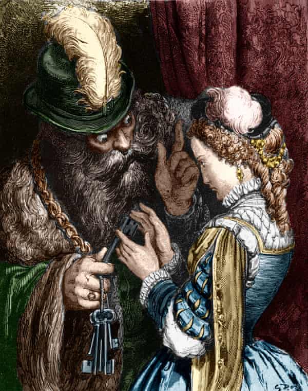 An illustration from the fairy tale Bluebeard by Charles Perrault.