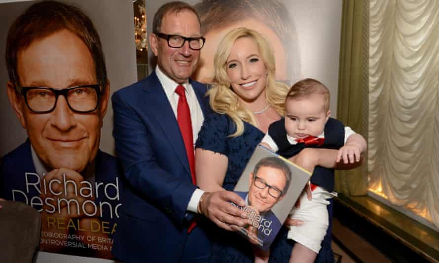 Richard Desmond with wife, Joy, and son, Valentine, at the launch party for his autobiography at Claridge's in London.